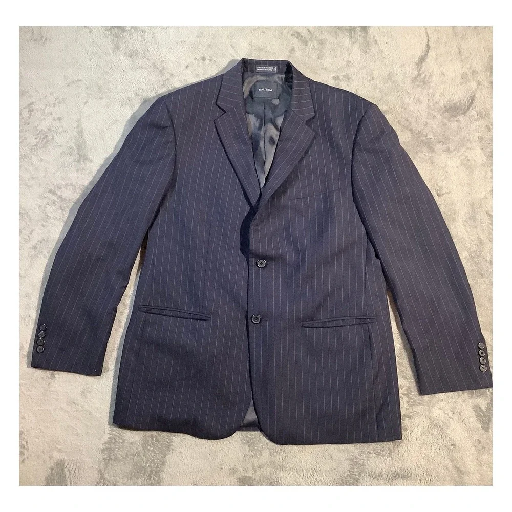 Nautica Men's Pinstripe‎ Blazer Navy Wool Blend Size 42